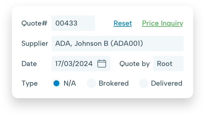 A tablet showing the ScrapIT quote entry fields: quote number, supplier, date and load type.